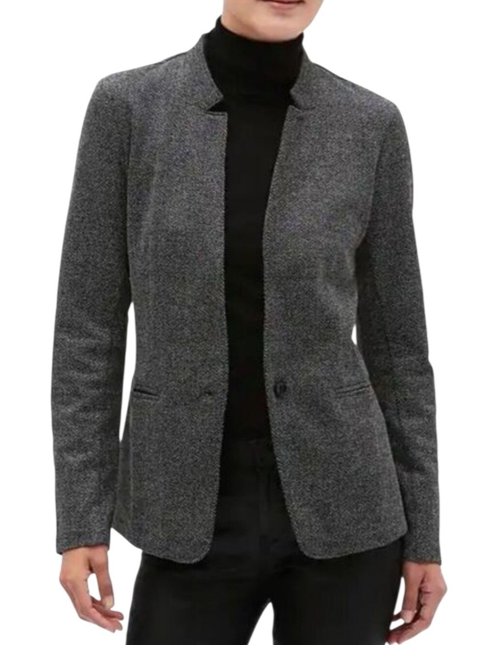 Banana‎ Republic Black & Gray Tweed One Button Jacket Size Small